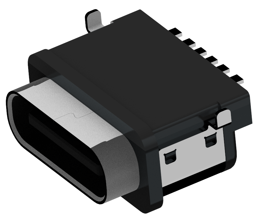 XB-ATCF-06-017,18-X TYPE C 6P 沉板防水母座A款(外壳2脚插板,端子SMT)